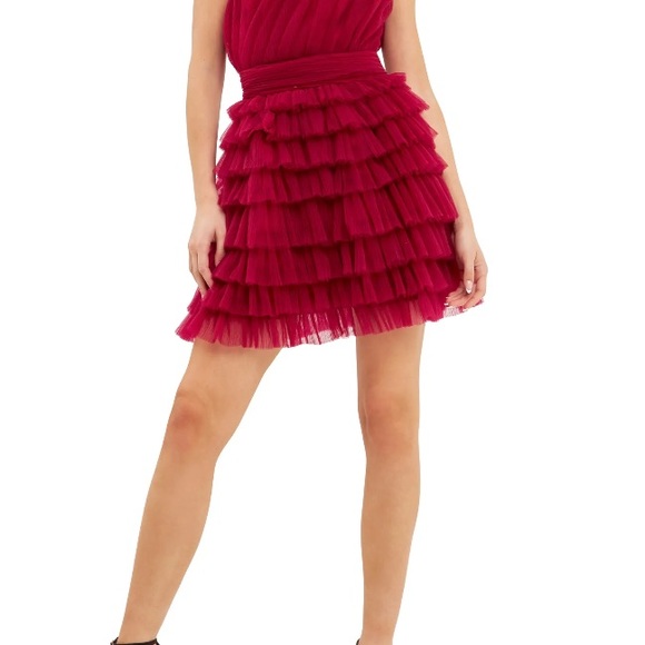 Christmas or Holiday Formal!!! Red Layered Tulle One Shoulder Dress - Picture 3 of 3